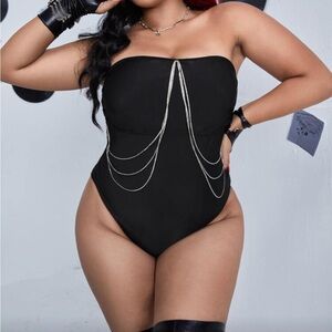 Elegant Black One-Piece Swimsuit with Chain Detail